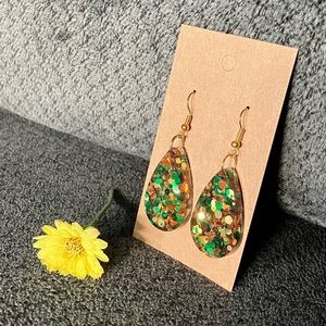 Green and Gold Resin Earrings